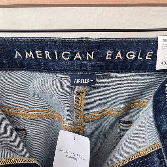 NEW American Eagle AirFlex+ Ultrasoft Skinny Ripped Dark Wash Jean Men’s 40x30 - Picture 4 of 9